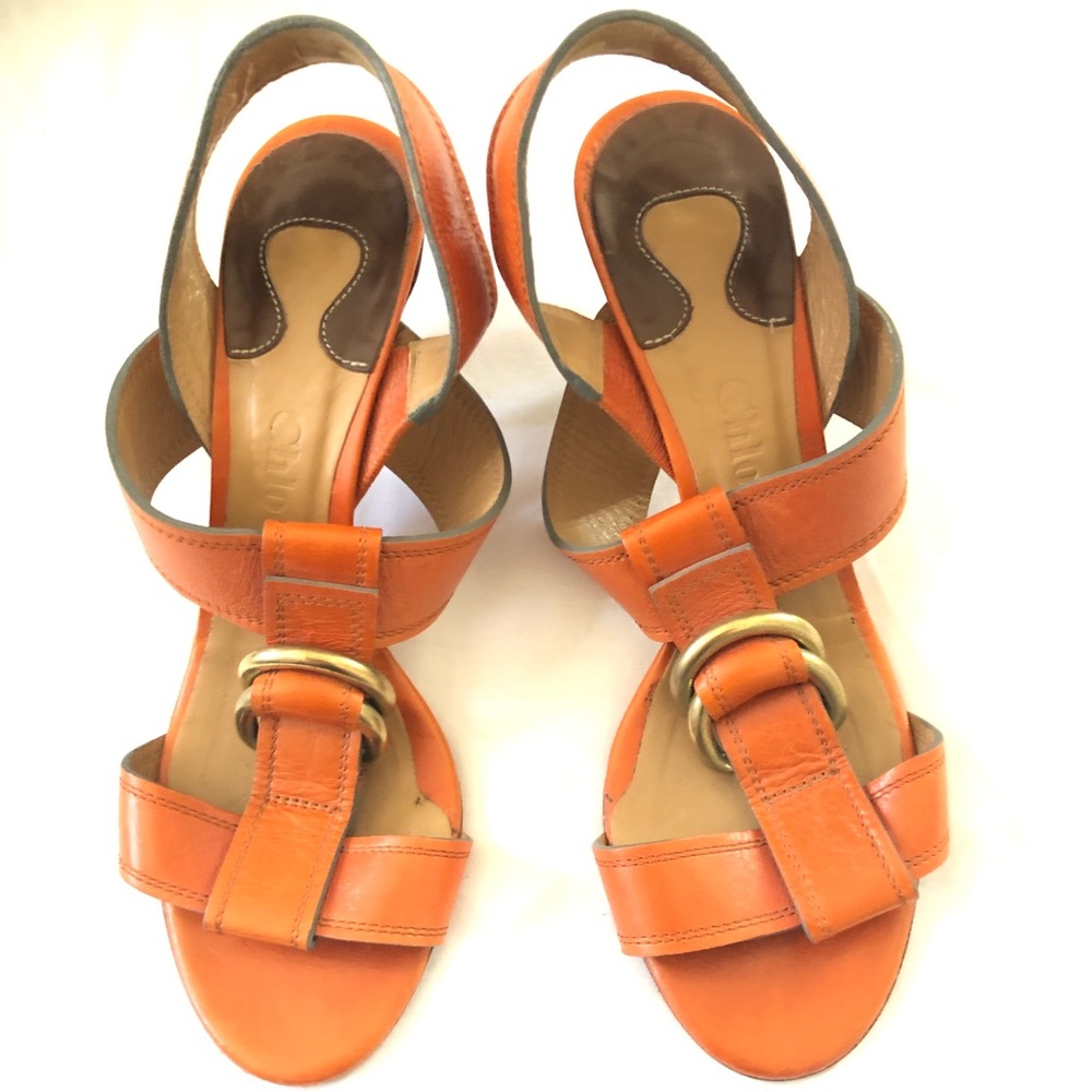 CHLOÉ Orange Slingback Heels Size 38